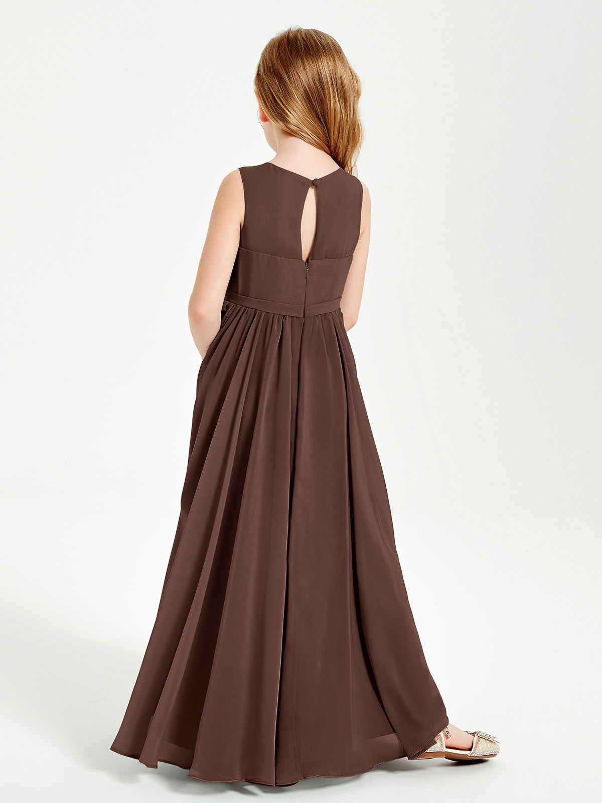 Chic Elegant Sleeveless Dresses for Junior Bridesmaids Chocolate